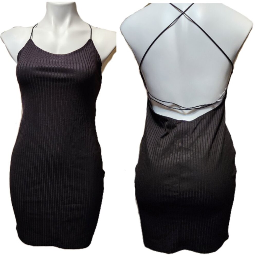 Bozzolo little black dress Women's large Ribbed sleeveless Strappy backless fit